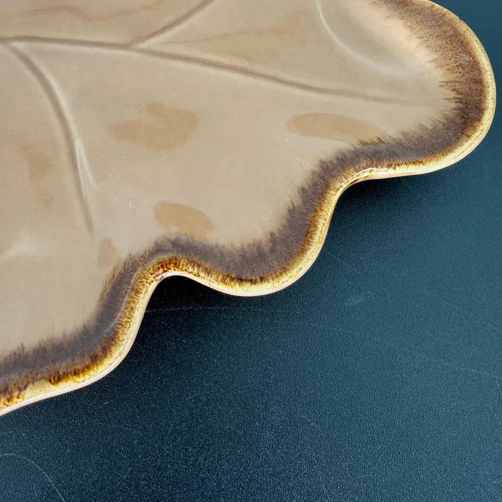 Cindy Crawford Harvest Leaf Platter Brown Stoneware Ceramic Autumn Fall Plate